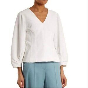 Tibi White V-Neck Back Zip Balloon Sleeve Blouse Sz 6